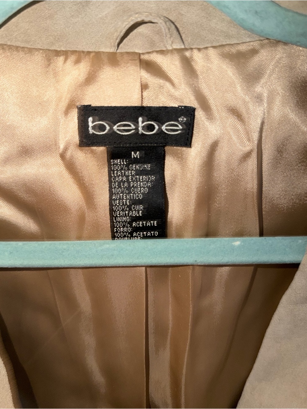 Bebe Genuine Suede Leather Blazer Jacket Tan Beige Tailored Button Front Medium - Picture 3 of 4